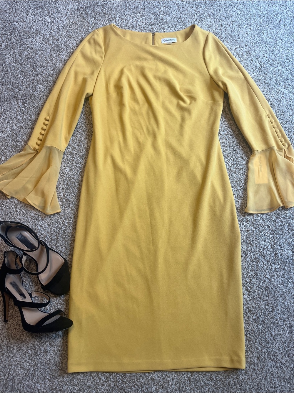 Calvin Klein Yellow Flutter Sleeve Sheath Dress